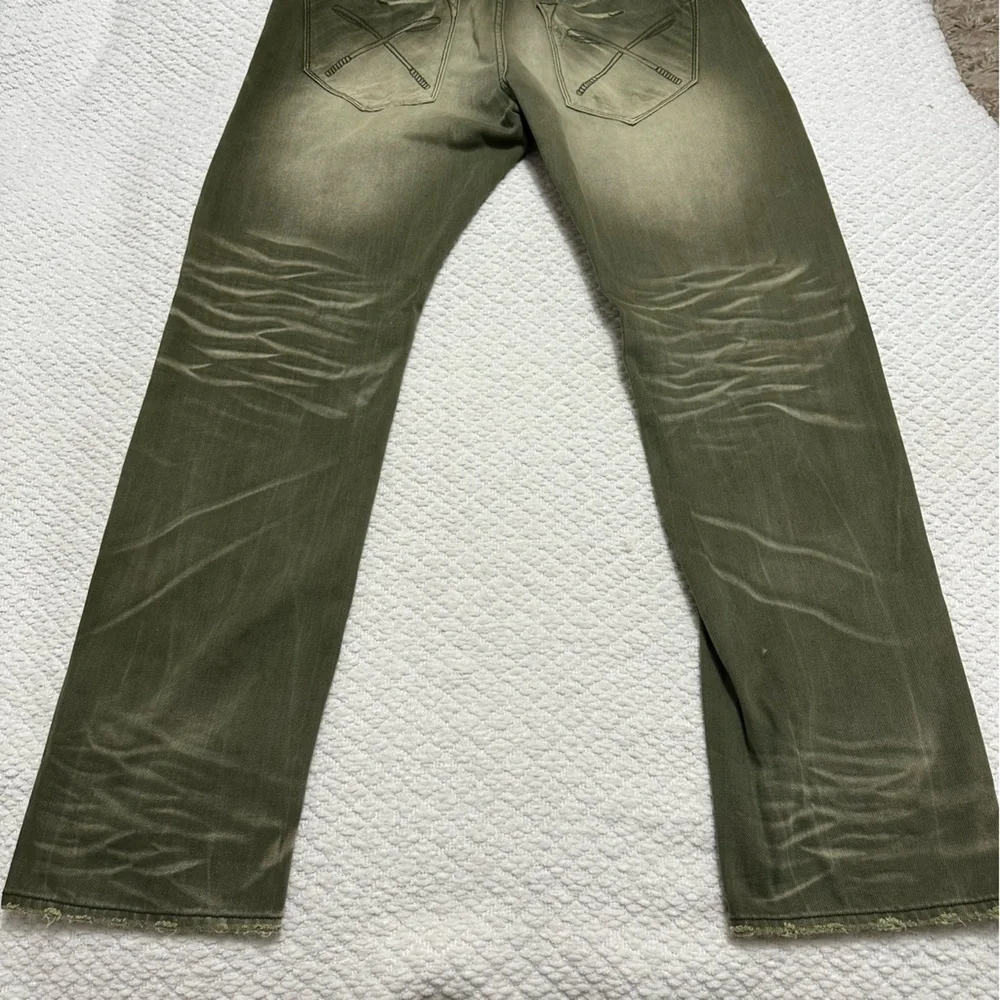 Akoo Jeans No Rivals Moto Green Acid Wash Distressed Men’s Size 38